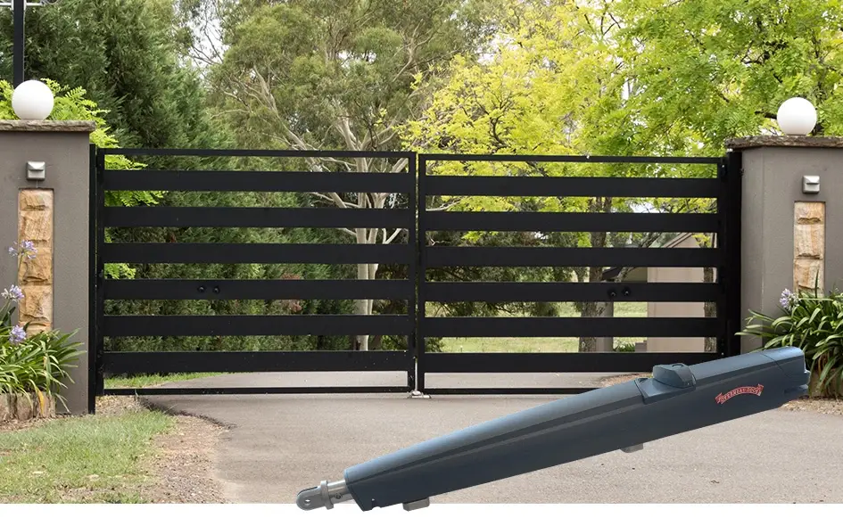 Residential gate with Overhead Door RLA24V operator for enhanced security and convenience in Lancaster, CA.
