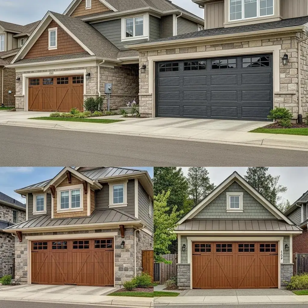 Diverse garage door styles enhancing home curb appeal