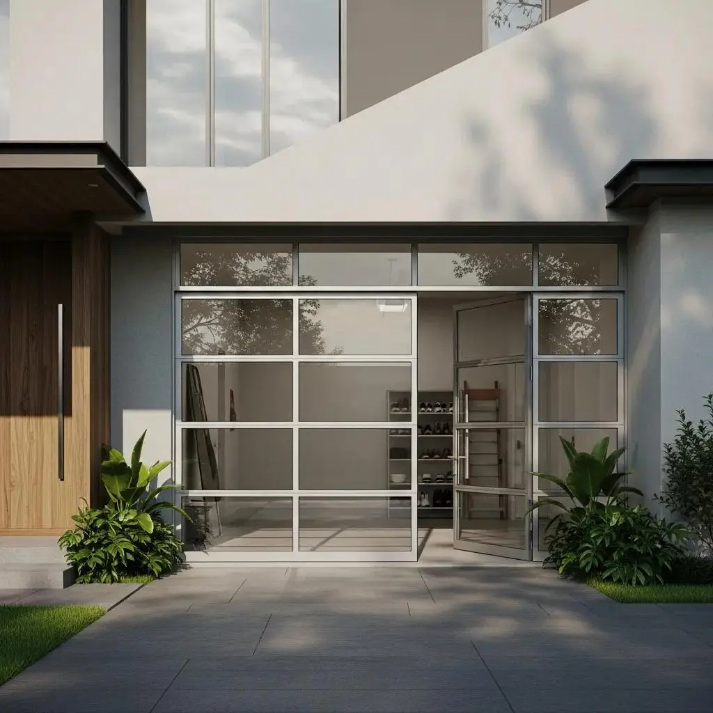 Modern garage door design enhancing curb appeal with glass panels
