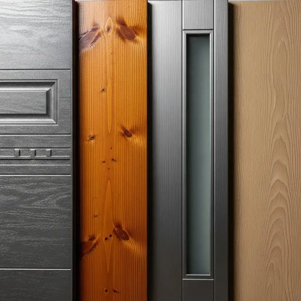 Variety of textured door samples in different materials and colors